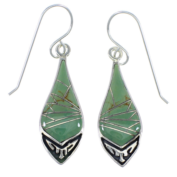 Genuine Sterling Silver Turquoise Inlay Southwestern Hook Dangle Earrings VX55851
